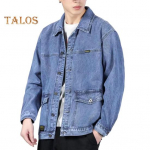 Meeste teksajakk rev&auml;&auml;ridega pikkade varrukatega jope suurte taskutega kevad-s&uuml;gis n&ouml;&ouml;psulgur Cargo outwear XXL sinine