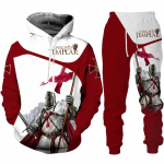 Uus Meeste retro Knight Templar Armour Hoodie 3D Prinditud Meeste Hoodid Vabaaja spordir&otilde;ivad spordip&uuml;ksid Kaheosaline komplekt &Uuml;likond XL