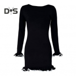 S&uuml;gis Kevad Naiste Kleit Volangidega Hem ja Mansetid Slim Fit Tuunikakleit Pikkade Varrukatega &Uuml;hev&auml;rviline Kootud Veniv Ballikleit Mini Kleit S must