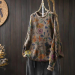 Johnature Naine S&uuml;gisene ni&scaron;&scaron; O-kaelusega pikkade varrukatega Vintage printiga vabaaja kampsun Lahti retroh&otilde;nguline kampsun One Size