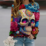 S&uuml;gis-s&uuml;gis naiste moodne O-kaelusega pikkade varrukatega T-s&auml;rk lahtised riided roosikolju mustriga T-s&auml;rk XS mitmev&auml;rviline