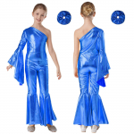 T&uuml;drukutele l&auml;ikivad laia s&auml;&auml;rega p&uuml;ksid m&auml;ngukost&uuml;&uuml;m Metallic Disco Party Romper Kleit Jumpsuit Halloweeni kost&uuml;&uuml;m Flare Bell Bottom Sparkle Tantsutrikood 9-10 Years