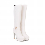 Naiste k&otilde;rge kontsaga saapad, seksikad euroopa ja ameerika stiilis s&uuml;gistalvised uued veekindlad laud paksu kontsaga &uuml;hev&auml;rvilised suured keskmised saapad 39 valge