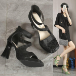 Mood Naiste paksud k&otilde;rged kontsad sandaalid Naiste suvine mood turske kleit peosussid disain pl&auml;tud b&auml;nd gladiaator sandaalid mujer 34 roheline