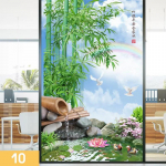 Retro Hiina stiilis bambusmustriga aknakile Roheline bambusest staatiline klaaskleebised l&uuml;kandukse j&auml;&auml;tunud privaatsusakna kile 45X90cm