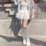 Naiste armas Kawaii pitsist balleti miniseelik t&uuml;drukutele, armas lolita valge A-l&otilde;ikeline plisseeritud valge seelik Jaapani Harajuku kook Mini Y2k XL valge