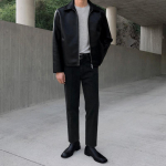 Nahkjakk Meeste L&uuml;hike Kevad ja S&uuml;gis Korea Stiil Trendikas Kitsas Jakk Kena Rev&auml;&auml;riga Mootorratta PU Nahkjakk XL must