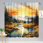 2 paneeli, kaunis metsamaastik, looduslik kardin, juga, maastik elutoa kardin, sobib elutoa magamistoa sisekujunduseks W110X214H(cm)x2Pcs&Hook