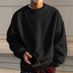 Meeste dressipluusid pikkade varrukatega fliisist vabaaja fuzzy kaelusega pullover soe talv XXXXXL must