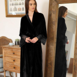 Magamisriided Hommikumantel &Ouml;&ouml;s&auml;rk S&uuml;gistalvine Sametine &Ouml;&ouml;s&auml;rk Kimono R&uuml;&uuml; Seksikas Pits Pikk &Ouml;&ouml;riietus Hommikumantel lahtine kodukandmine L must