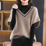 Vest naiste V-kaelusega plokk-kampsun 2023. aasta s&uuml;gis/talvise vestiga nahkhiirevarrukad avarad ja mitmek&uuml;lgsed kootud Sweetheart pullover, naissoost One Size