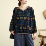 Vintage Hiina stiilis puuvillane linane pikkade varrukatega V-kaelusega aluss&auml;rk naistele kevad-s&uuml;gis Lose Fit salendav linane pullover T-s&auml;rk top 3XL