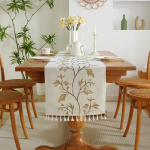 Luksuslik Puuvillane Linane Lauajooks Ameerika Stiilis Tikandiga Lauarada &Auml;&auml;risematt Tutt Kodu Kohvi S&ouml;&ouml;gilaud Dekoratiivne Riie 33x120cm khaki