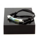 Pierres et Min&eacute;raux. Bracelet Peridot + Apatite Paraiba brut. Couleur noir.