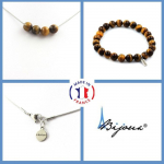 Pierres et Min&eacute;raux. Parure bijoux Bracelet Collier 4 perles Oeil de Tigre 8 mm. Chaine en Taille personnalisable.