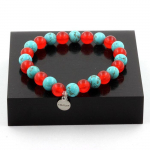Pierres et Min&eacute;raux. Bracelet Perles Turquoise + Calc&eacute;doine rouge 8 mm. Fabriqu&eacute; en France.