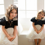 Valmistatud Koreas T&uuml;drukute Vintage Elegantne Peokleit &ndash; Mustvalge Tuxedo-stiilis Puffvarrukatega Ballikleit S