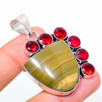 Imperial Jasper, Garnet 925 Sterling Silver Jewelry Pendant 1.93 q5n48