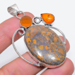 Fruit Jasper, Carnelian Handmade 925 Sterling Silver Jewelry Pendant 2.64 i9o27