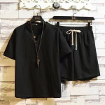 Meeste Suur Suurus &Otilde;huke Komplekt Puuvillane Lina L&uuml;hikeste Varrukatega L&uuml;hikesed P&uuml;ksid &Uuml;likond Mehed &Uuml;hev&auml;rviline Trendikas Lina Vabaaja Sport Kaheosaline Suvi XXXXXL valge