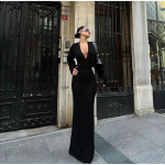 Elegantne kudumistest pikk kleit naistele Suvine Pikkade varrukatega V-kaelus L&auml;bipaistev pikk kleit Naiselik &scaron;ikk &Otilde;htupeo Rannakleidid L must