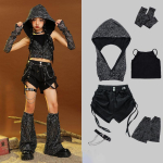 T&uuml;drukud Wasteland Sequin Crop Top T&auml;navatantsu l&uuml;hikesed p&uuml;ksid Laste kapuuts Hip Hop Jazz H&otilde;bedased p&uuml;ksid Riidekomplektid Laste T&auml;navar&otilde;ivad Kost&uuml;&uuml;mid 150 black