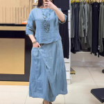 Naiste Kaheosaline Komplekt Naiste Suvine Linane R&otilde;ivakomplekt L&uuml;hikeste Varrukatega Top Midi Seelik Elegantne 2-osaline Vabaaja Komplekt Daamidele 2XL