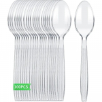 100 tk &Uuml;hekordsed Plastlusikad Plastikust S&ouml;&ouml;giriistad L&auml;bipaistvad Teelusikad &Uuml;hekordsed N&otilde;ud Magustoidu J&auml;&auml;tise Peotarbed