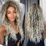 S&uuml;nteetiline tuhkblond pikk parukas lokkis juustega parukas naistele looduslik kohev juustega parukas naistele tavaline suur laine mahtuvusega parukas 26inches gray