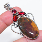 Natural Bloodstone, Garnet 925 Sterling Silver Jewelry Pendant 2.48 m1k59