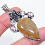 Natural Fossil Coral, Kunzite 925 Sterling Silver Jewelry Pendant 2.48 h4y84