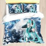 Hatsune Miku Anime 100% Pol&uuml;ester Voodipesukomplekt Tekikoti Komplekt Tr&uuml;kitud Multikas Kodu Dekoor EU single(135x200cm)