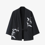 Kvaliteetne puuvilla-linasegu Jaapani mood Meeste kimono, Samurai Jaapani riided Trench-jakk S black