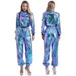 S-3XL Naiste Astronauti Kombinesoon Halloweeni Kost&uuml;&uuml;m, Metallik L&auml;ikiv K&otilde;rge Kaelusega Pikkade Varrukatega T&otilde;mblukuga Bodysuit Rollim&auml;nguks Cosplay Peoks M sinine