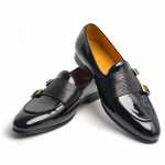 Meeste Lakknahast Mokassiinid Elegantse Monk-pandlaga Slip-On Ametlikud Kingad Pulmadeks, Pidudeks ja Formaalseteks S&uuml;ndmusteks Vabaaja Ehtsa Nahaga 38 must