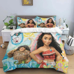 Moana Maui Meri 3D Prinditud Voodipesukomplekt Kuninganna Kuninga Suurus Tekikoti Komplekt Tekikoti Kate Padjap&uuml;&uuml;rikomplekt Kodutekstiil Kingitus AU Single(140*210cm)3pcs