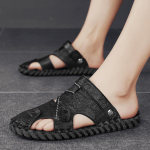 K&auml;sitsi valmistatud pehme tallaga vabaaja meeste sandaalid Moodsad uued rannamatkamise kingad libisemiskindlad kiiresti kuivavad suvised meeste ehtsast nahast 39 must