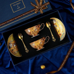 Gustav Klimt Suudlus Luukeraamika Kruusikomplekt Lusikaga Esmaklassiline Portselan Pulma S&uuml;nnip&auml;eva Kingituseks Kodu-Kontori Joogiklaasid 220ml brown