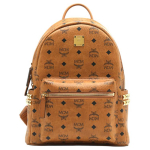 MCM Cognac Visetos Prindiga Nahast Neetidega Keskmine Seljakott Igap&auml;evaseks Kasutamiseks Basic Set (Bag+Dust Bag)