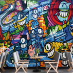 3D Graffiti Seinakleebis V&auml;rviline Graffiti Tapeet Magamistoa Elutoa jaoks Suur Multikate Graffiti Tapeet 200 cm(W) x 140 cm(H)