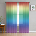 Vikerkaarev&auml;rvilised l&auml;bipaistvad kardinad magamistoa elutoa kaunistamiseks aknaava kardin k&ouml;&ouml;giala jaoks t&uuml;ll voile organza kardinad W135 x H115cm x1&Rod Pocket