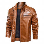 S&uuml;gisene kunstnahast jakk Meeste &uuml;hev&auml;rviline t&otilde;mblukuga Mitu taskut Mootorratta jakid Vintage Slim Fit Bomber-mantlid M pruun