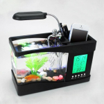 1 tk 5V USB Lauaarvuti Mini Kalapaak Akvaarium LCD Taimeriga Kell LED Lamp Valgustus Must V&auml;rv 24 * 10 * 14cm must