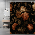 Tume Pruun Lilleline Du&scaron;ikardin Elegantne Roosimuster Vintage Barokkstiil Luksuslik Vannitoakaunistus Veekindel Kiire Paigaldus W180H240(CM)-1 Pcs
