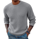 Meeste paks kootud &uuml;mmarguse kaelusega kampsun, tekstuuriga vahvelkoes pullover, vabaaja soe talvine top XL helehall v&auml;rv
