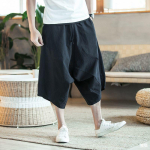 Meeste Harajuku Haremip&uuml;ksid Meeste Suvised Puuvillased Linased Jooksjap&uuml;ksid Mehelik Vintage Hiina Stiilis &Uuml;hev&auml;rvilised S&auml;&auml;repikkused P&uuml;ksid 4XL black