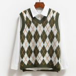 Argyle kootud kampsun vest vabaaja varrukateta vintage V-kaelusega džemprid naiste armas s&uuml;gisene pullover S