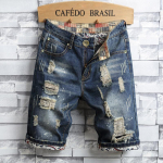 Suvised Retro Rebitud Denim L&uuml;hikesed P&uuml;ksid Meestele Moodsad Rebitud Sirge S&auml;&auml;rega Kitsad L&uuml;hikesed teksap&uuml;ksid Hip Hop Streetwear Mehelikud 27