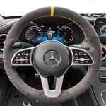 K&auml;sitsi &otilde;mmeldud libisemiskindel seemisnahast auto rooliratta kate Mercedes Benz A-klass W177 B-klass W247 C-klass W205 CLS-klass osadele TB7 black