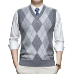 Meeste Argyle kampsunvest V-kaelusega Vintage kootud vest | Kontrastne ruudumuster, Varrukateta pulloverkootud, Klassikaline vintage disain, M gray